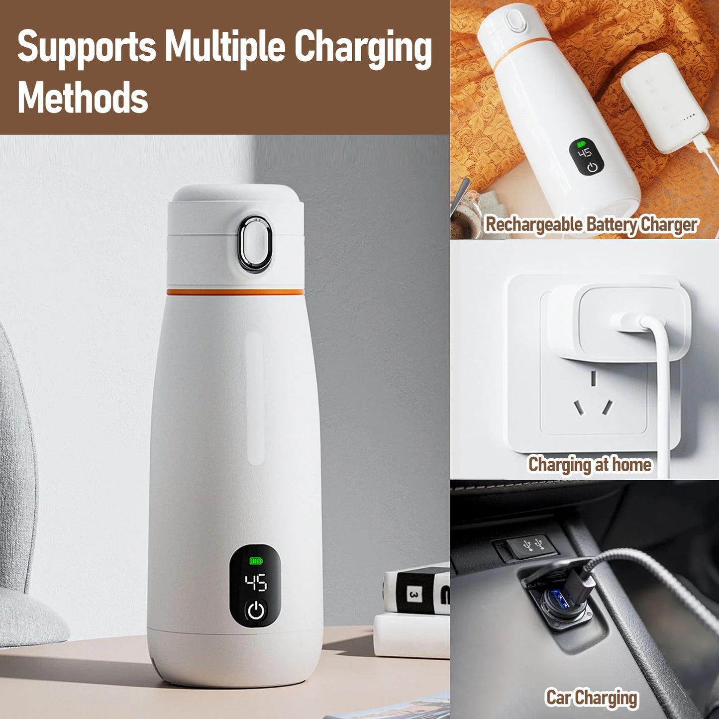 Portable Bottle Warmer for Travel 12Oz/350Ml Capacity Portable Milk Warmer for Baby Breast Milk & Water, Rapid Warming with LED Display