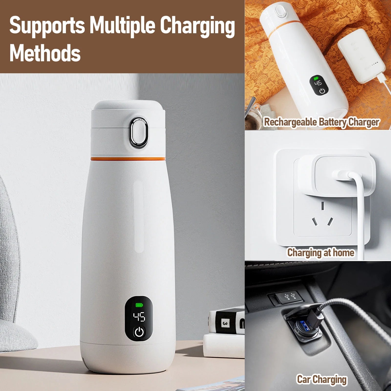 Portable Bottle Warmer for Travel 12Oz/350Ml Capacity Portable Milk Warmer for Baby Breast Milk & Water, Rapid Warming with LED Display