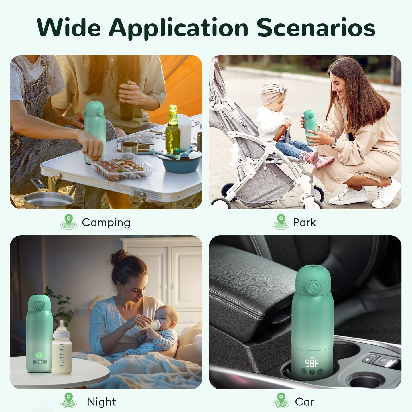 Baby Bottle Warmer, Dual Heating Modes for Breast Milk and Water, 12 OZ Portable Milk Warmer, Green