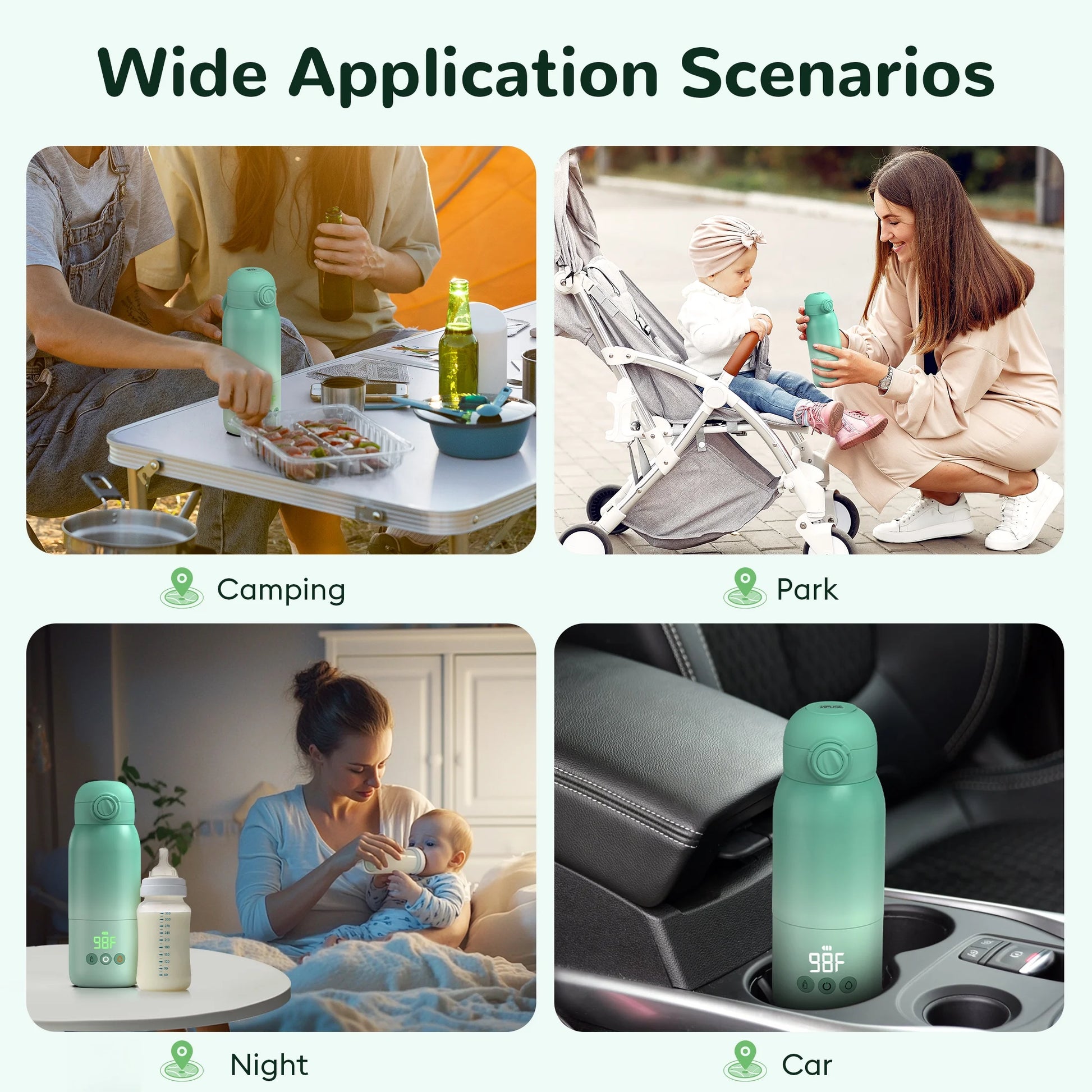 Baby Bottle Warmer, Dual Heating Modes for Breast Milk and Water, 12 OZ Portable Milk Warmer, Green