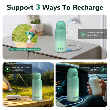 Baby Bottle Warmer, Dual Heating Modes for Breast Milk and Water, 12 OZ Portable Milk Warmer, Green