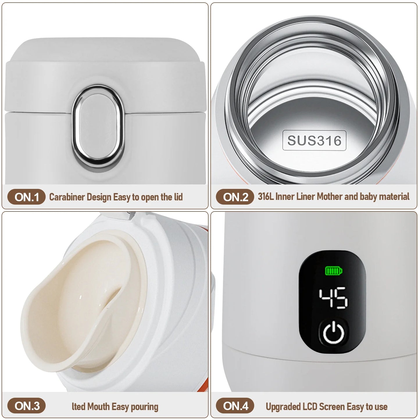 Portable Bottle Warmer for Travel 12Oz/350Ml Capacity Portable Milk Warmer for Baby Breast Milk & Water, Rapid Warming with LED Display